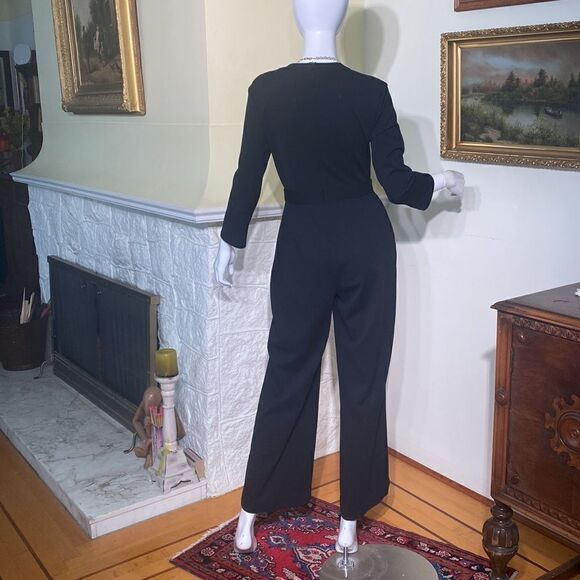 Halston Jumpsuit Black Wide Leg Long Sleeves - Picture 4 of 9